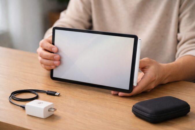 無印iPadで側面吸着はできても充電されない状況を理解する日本人ユーザーの手元（ケーブル充電の必要性を示す）