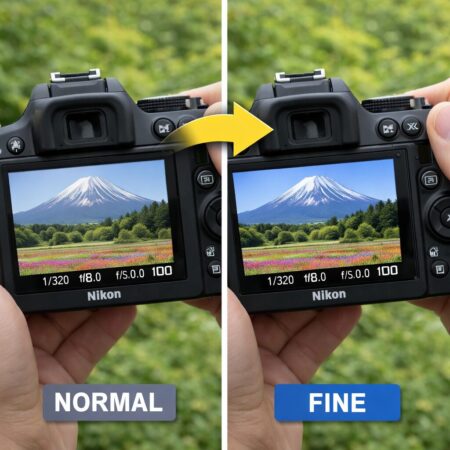 一眼レフの画質モード見直しを連想させる、撮影後の写真仕上がり比較を表現したイメージ