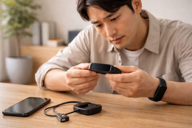 画面がつかないFitbit Charge 6を確認するトラブル対処イメージ
