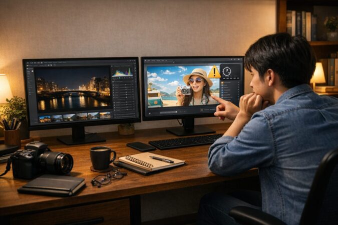 日本人ユーザーが期限付きライセンスの写真編集ソフトを買い切りRAW現像ソフト候補と比較して慎重に判断しているワイド画像