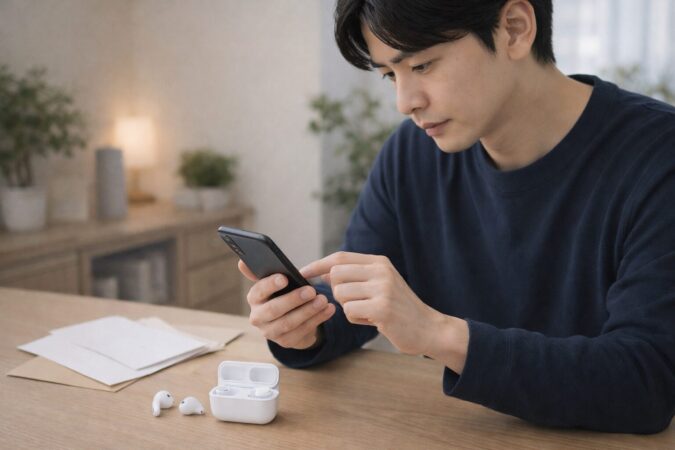 AirPodsの保証確認手順を調べるイメージ