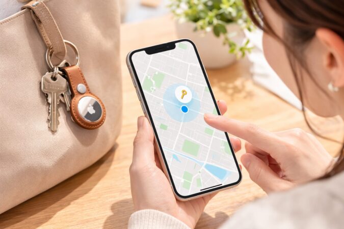 日本人ユーザーがAirTagの反応や位置確認をiPhoneでチェックしている確認作業のイメージ 画像に文字は入れない