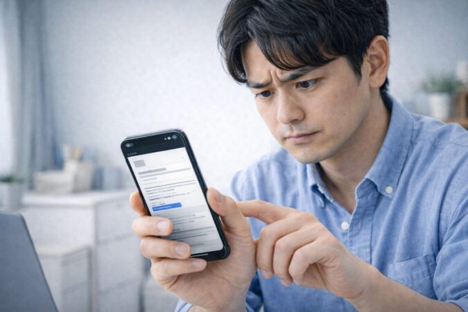 自動配信メール風の通知でも警戒して確認する日本人利用者のイメージ
