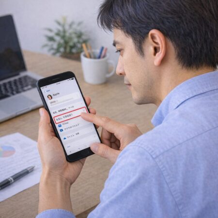 iPhoneの設定画面から支払い情報を順番に確認する日本人ユーザーのイメージ