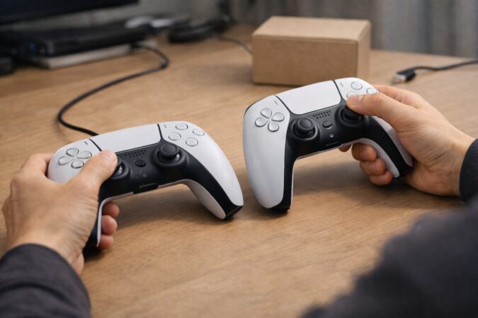 劣化したPS5 DualSenseと新品を見比べて買い替え判断をしている日本人の手元