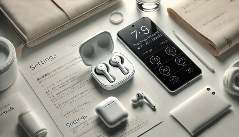 AirPodsの音漏れを防ぐ設定見直しをイメージしたイヤホンとスマートフォンの構図