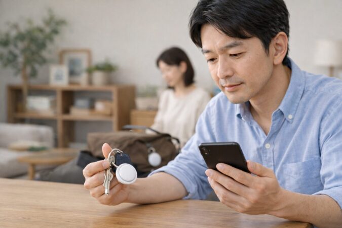 AirTagの音を止める前に原因を確認しているイメージ