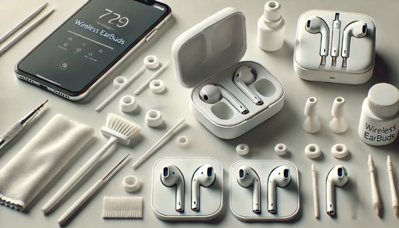 AirPodsの汚れやイヤーピースの状態を確認して音漏れ対策を行うイメージ