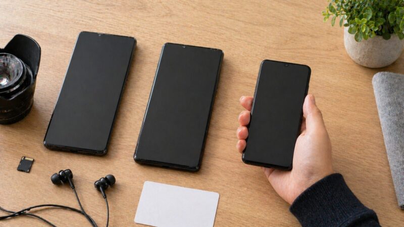 Xperia 1 IVとXperia 1 VとXperia 5 Vを大きさや安心感で比較するイメージ