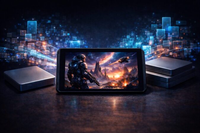 16GBと512GB構成のバランスの良さを表現した小型ゲーミングタブレットの比較イメージ