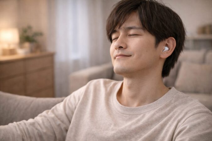 立体感のあるASMR体験を楽しむ人物のイメージ