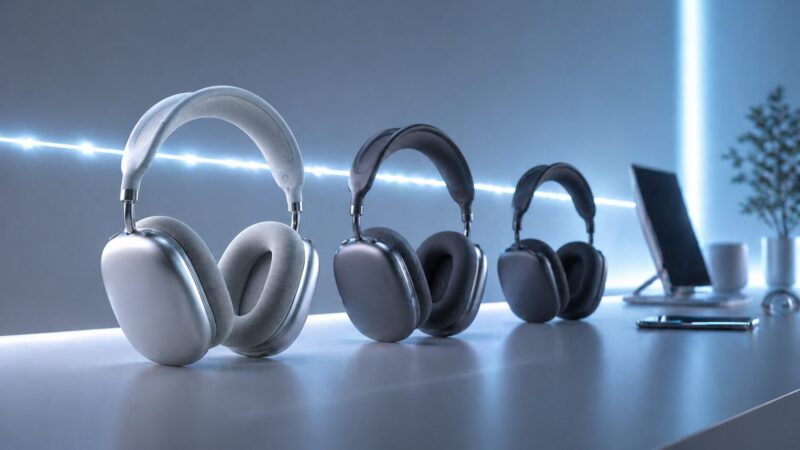 　ワイヤレスヘッドホンの次世代モデル登場を予想する未来的なイメージ