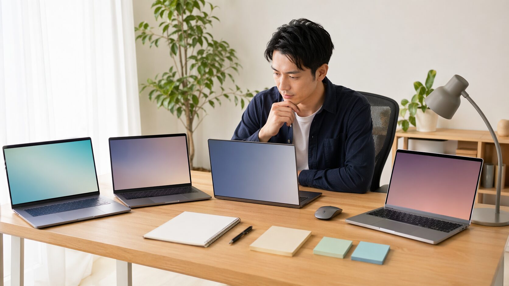 ASUS Vivobookを型番別に比較検討する日本人ユーザーのデスク風景