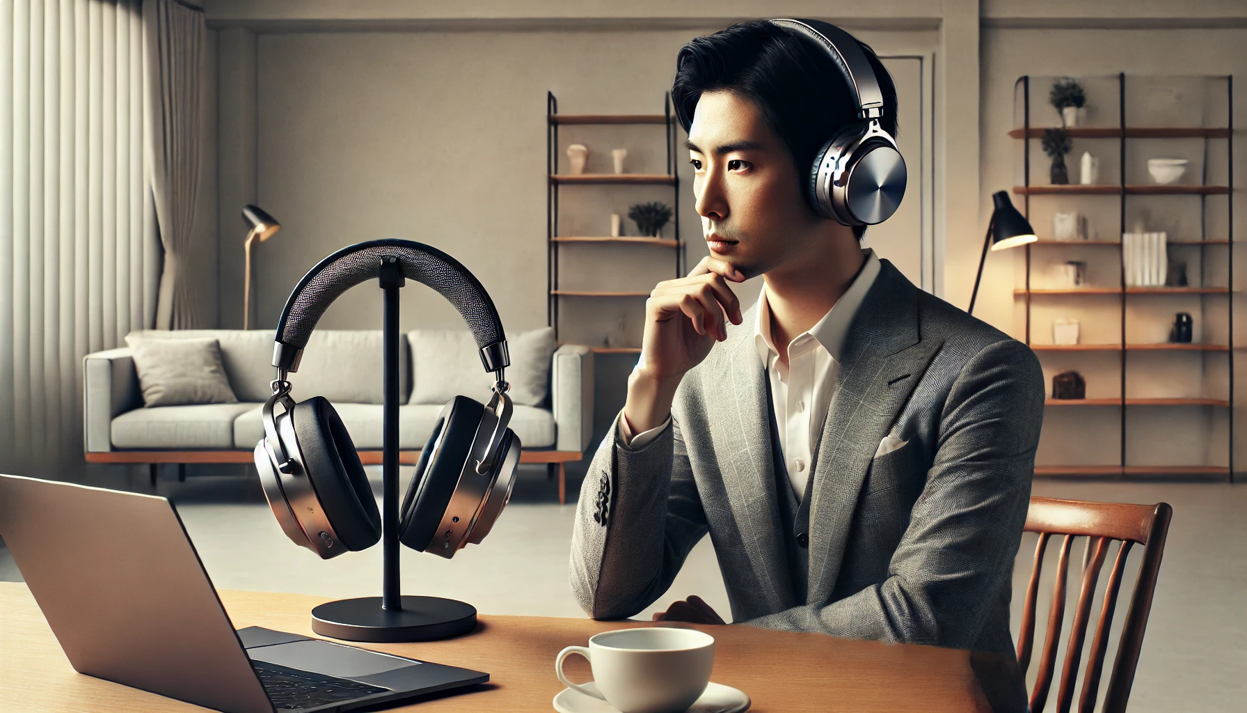 購入前に高級感と存在感の強さを比較検討するAirPods Max風ヘッドホンのイメージ