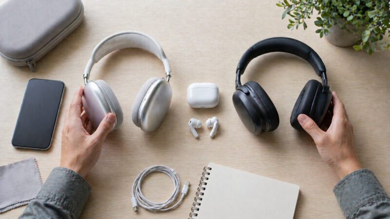 複数のワイヤレス音響機器を並べて購入比較しているイメージ