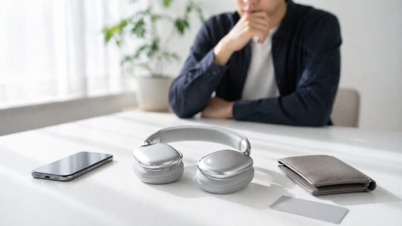 高級ワイヤレスヘッドホンを買うべきか検討している日本人のイメージ