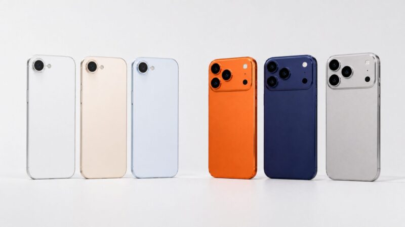 Air風スマホの軽やかな色とPro風スマホの存在感ある色を比較するイメージ
