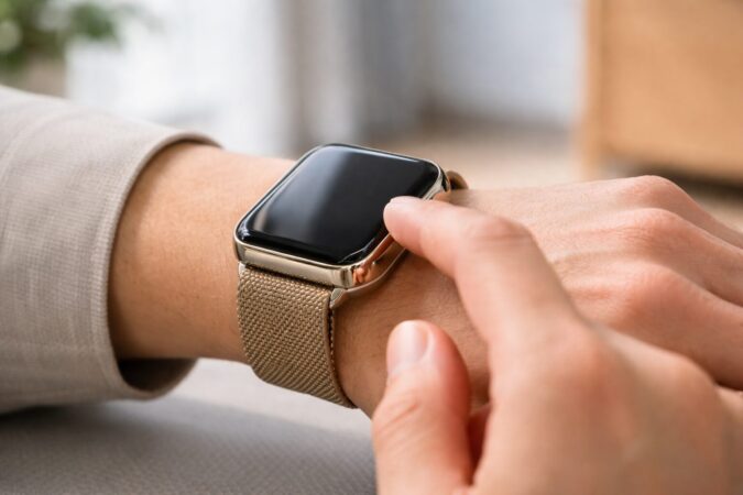 保護フィルムなしのApple Watchの自然な見た目と操作感を表すイメージ