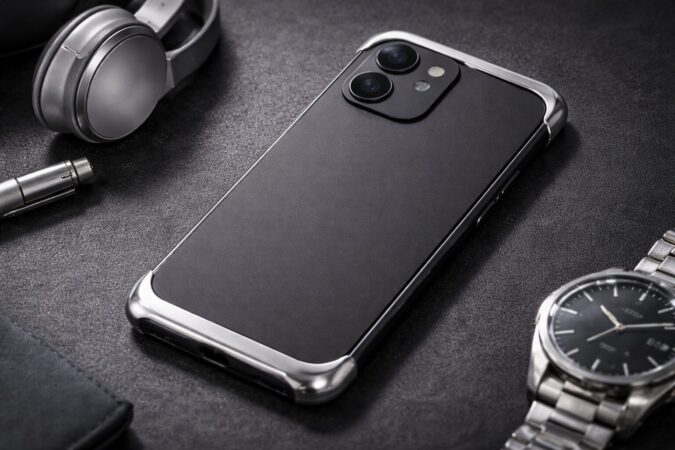 金属バンパーでスマートフォンの高級感を高めた見た目改善イメージ