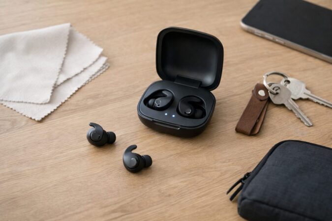 ワイヤレスイヤホンが壊れやすいと感じる理由を連想させる俯瞰構図