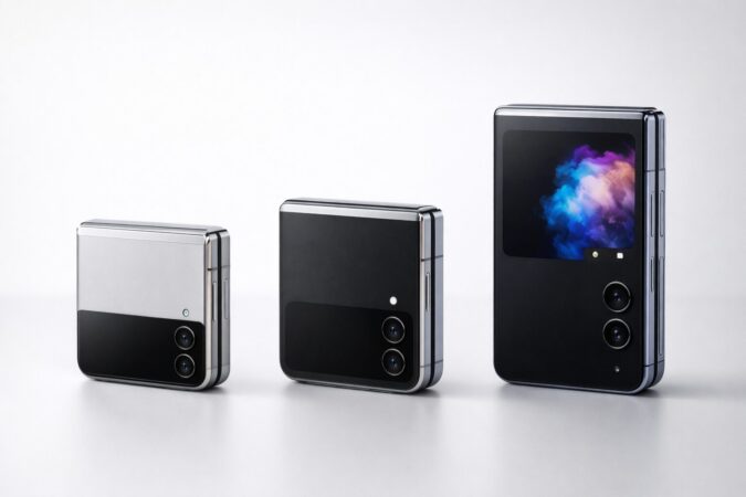 Flip5とFlip6とFlip7の見た目の違いを比較する折りたたみスマホのイメージ