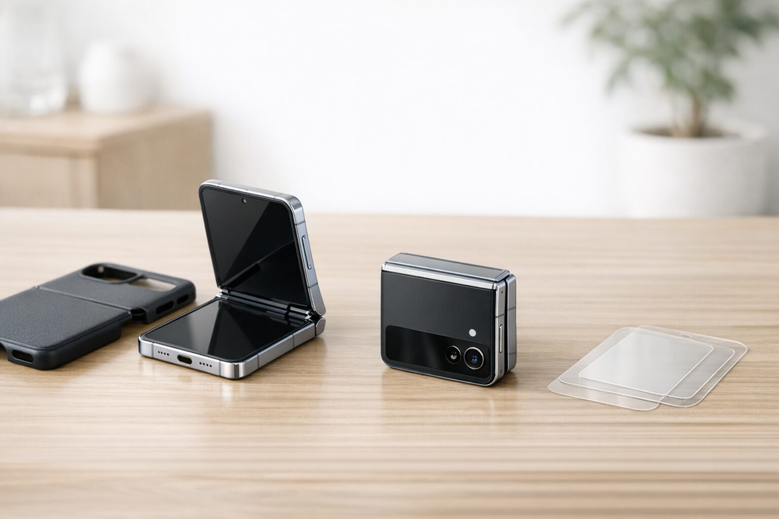 Galaxy Z Flip6の本体と保護アクセサリーを購入前に比較検討するイメージ