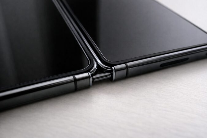 Google Pixel Foldが壊れやすい理由を説明するヒンジと内側ディスプレイの接写イメージ