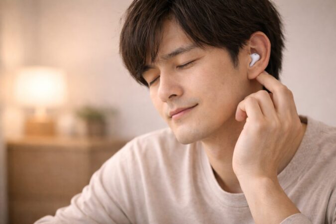 耳元の近いASMR表現に集中している利用者のイメージ