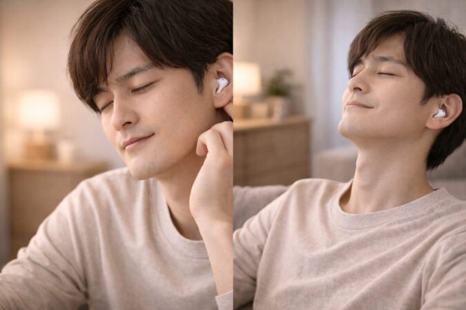 密着感重視と立体感重視のASMRイヤホンを比較するイメージ