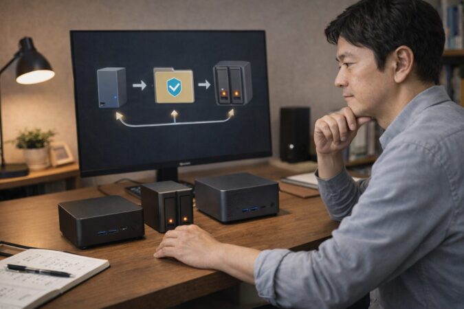 ミニPCをNAS用途で使う際のバックアップと運用注意点のイメージ