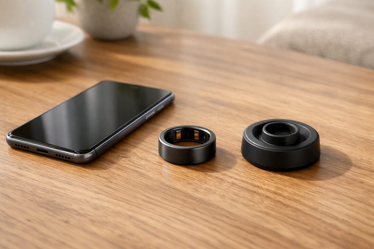 Oura Ring 4のレビュー導入に使えるスマートリングとスマートフォンの俯瞰イメージ