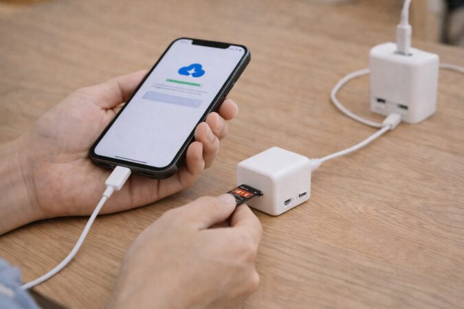 iPhone17機種変更前後に使えるQubii Duo系バックアップ機器のイメージ