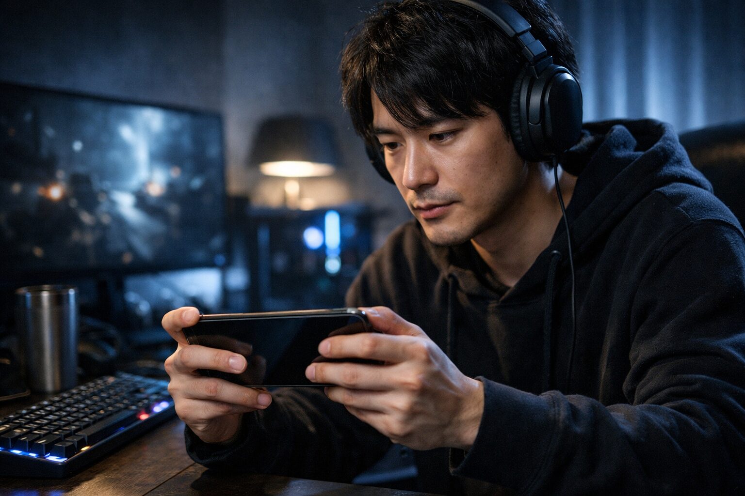 REDMAGIC 10 Pro級のゲーミングスマホを日本人ユーザーが横持ちで操作する高性能レビュー向けイメージ