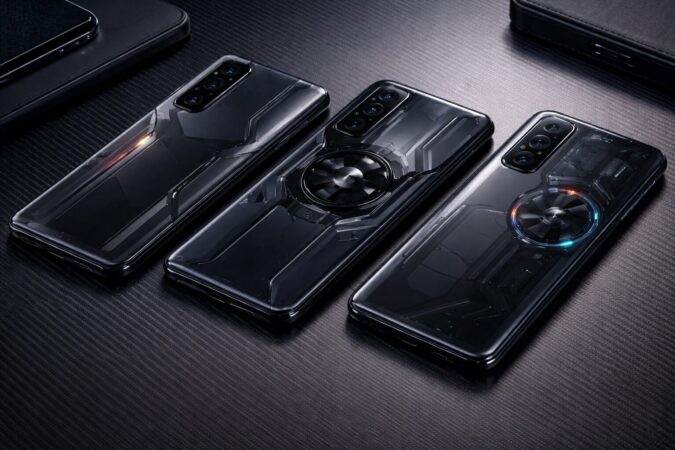 複数のゲーミングスマホを並べて比較検討する文字なしの横長レビューイメージ