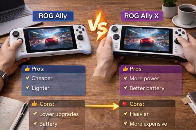 同系統の上位モデル同士を比較検討する携帯ゲーミングPCのイメージ