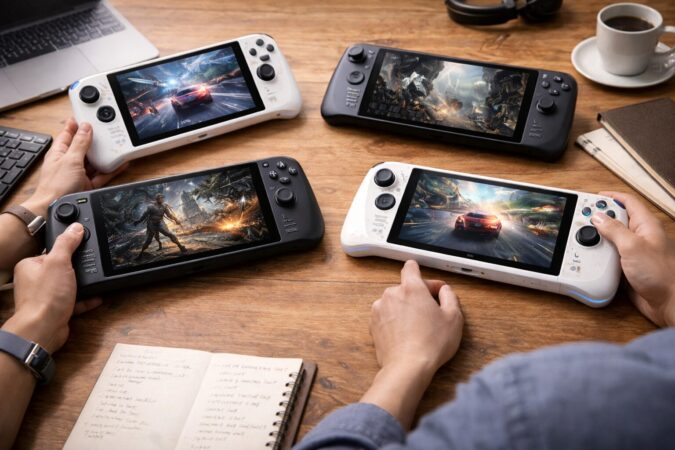 携帯ゲーミングPCの代替候補を比較するための横長ビジュアル