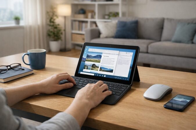 自宅デスクで個人利用される小型2in1PCの様子から見るSurface Go 4の個人向けの結論イメージ