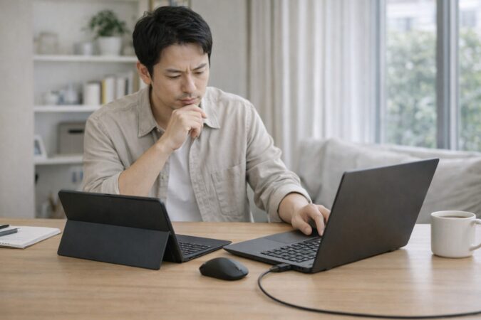 2in1 PCが自分に合うか迷いノートPCとの違いを考える日本人ユーザーのイメージ