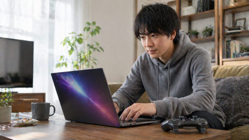 日常向けノートPCで軽いゲームを楽しむ日本人ユーザー