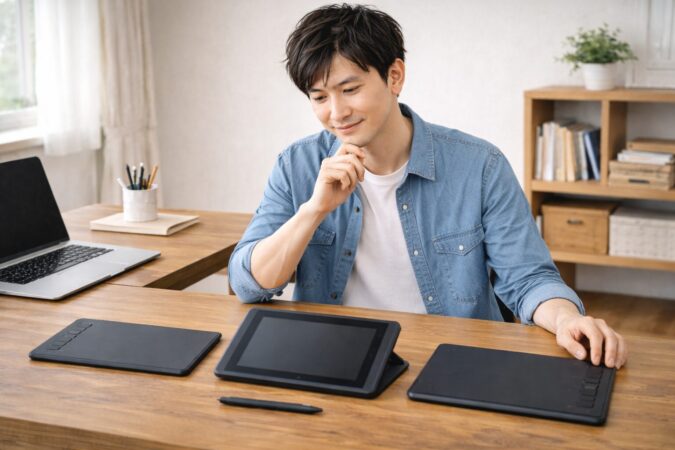 初心者が不安を減らしやすいペンタブレット候補を比較している様子