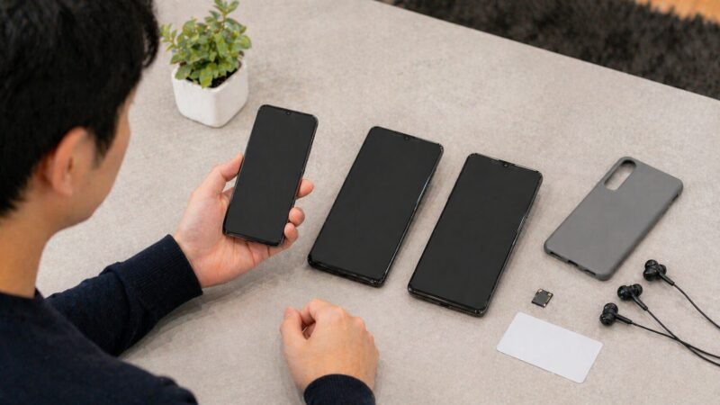 Xperia 1 IVと1 Vと5 Vをサイズや使いやすさで比較するイメージ