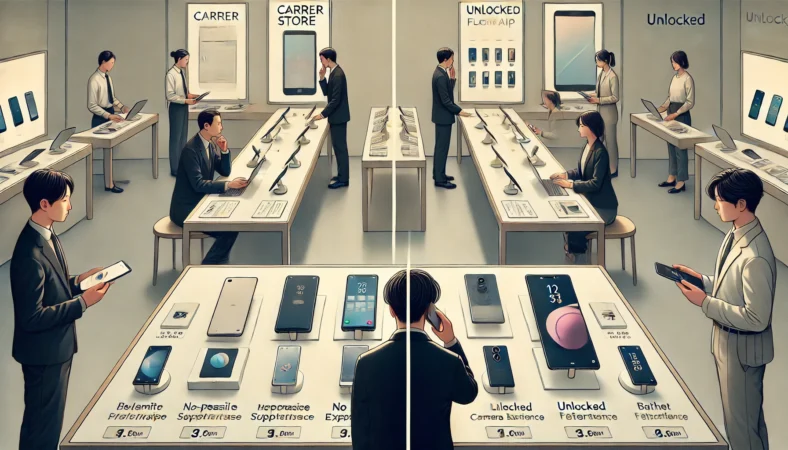 代替候補となる複数の高性能スマートフォンを日本人ユーザーが比較している横長イメージ