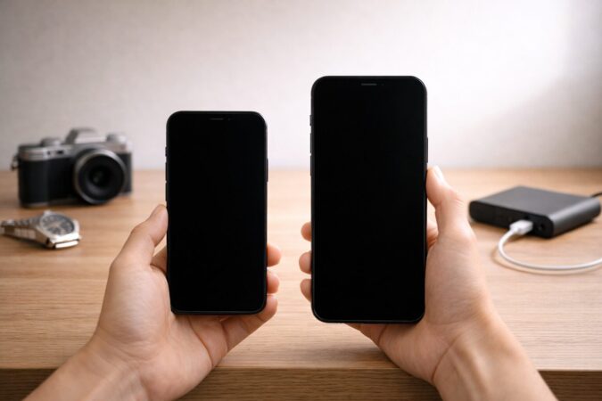 2台のスマートフォンの違いを総合的に比較しているイメージ