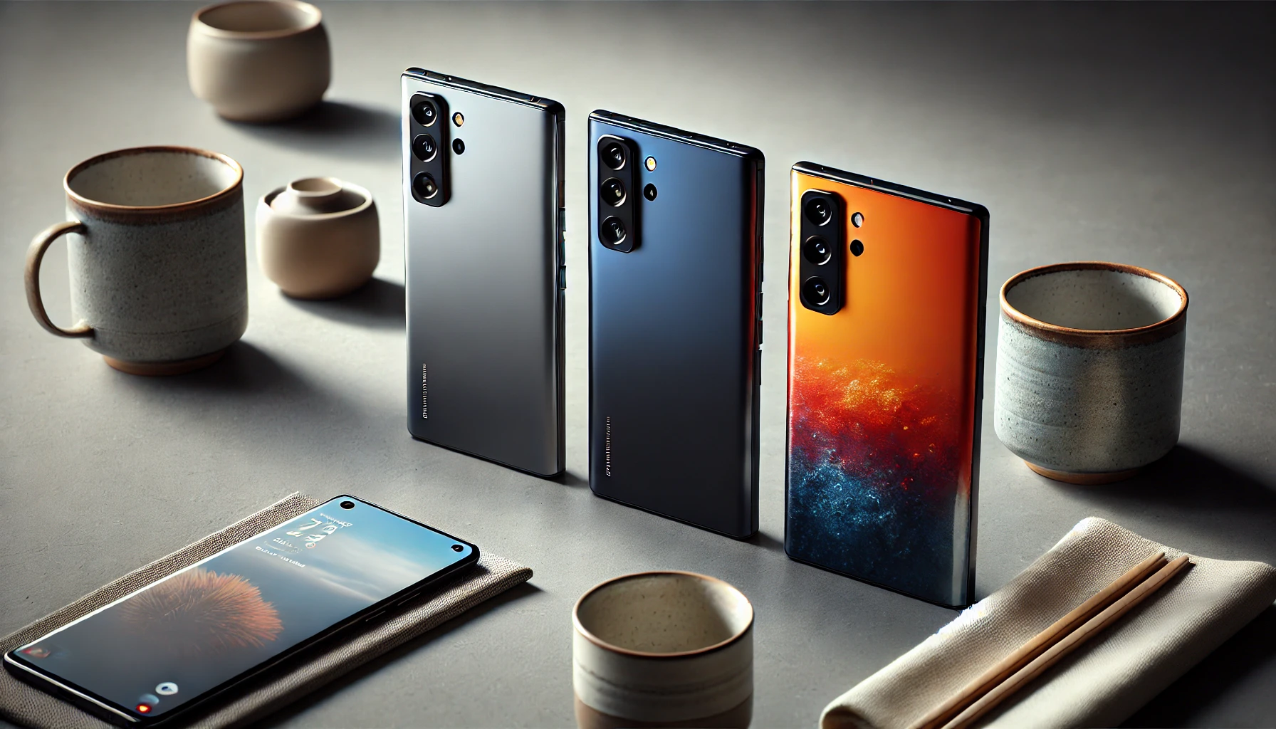 iPhone17 Pro風スマホのシルバー、ディープブルー、コズミックオレンジを比較した人気色イメージ