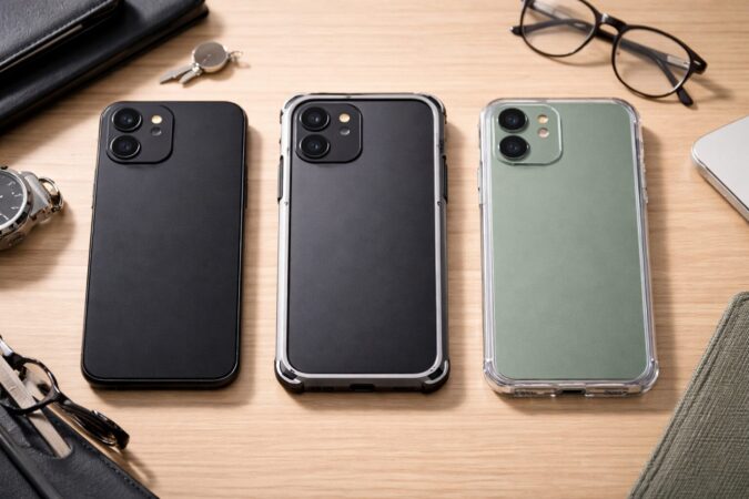 スマートフォンの見た目をケースやバンパーで改善する3つの方法を示した比較イメージ
