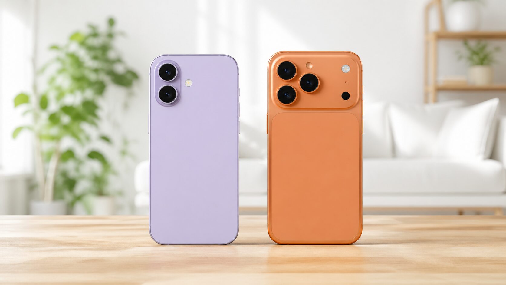 iPhone 17とiPhone 17 Proの違いを比較するために2台のスマートフォンを並べたイメージ画像。
