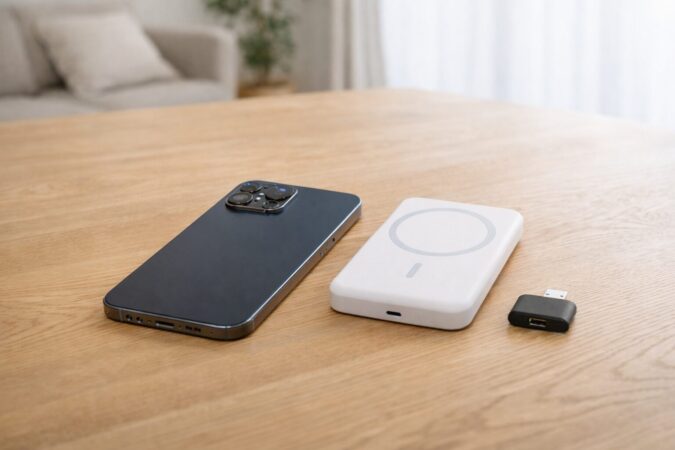 iPhone17機種変更でおすすめの本体と周辺アクセサリーを並べたイメージ