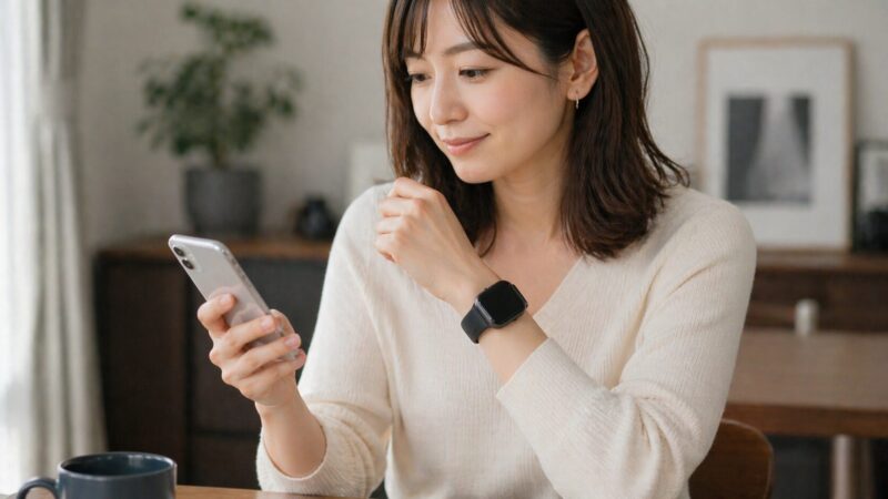 iPhoneと相性を意識して大きめ画面のスマートウォッチを使う日本人ユーザーのイメージ