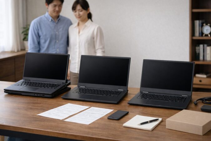 用途の異なるノートパソコン3モデルを比較するイメージ