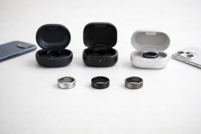 3種類のスマートリングを並べて比較するレビュー向けビジュアル